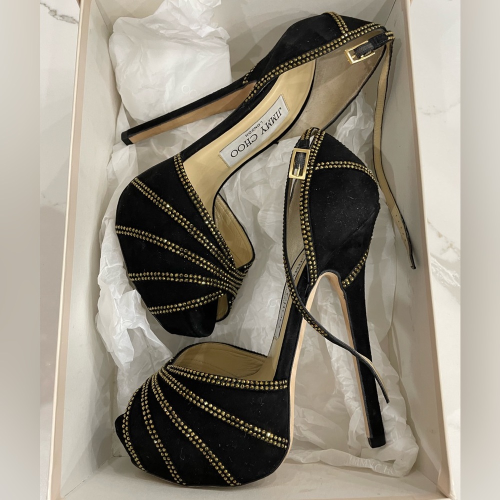 Jimmy Choo KALPA Suede & Crystals Platform Heels